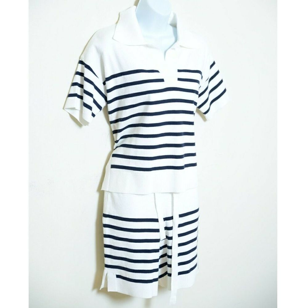 PORTSPURE White Black Striped 2 Piece Sweater Set